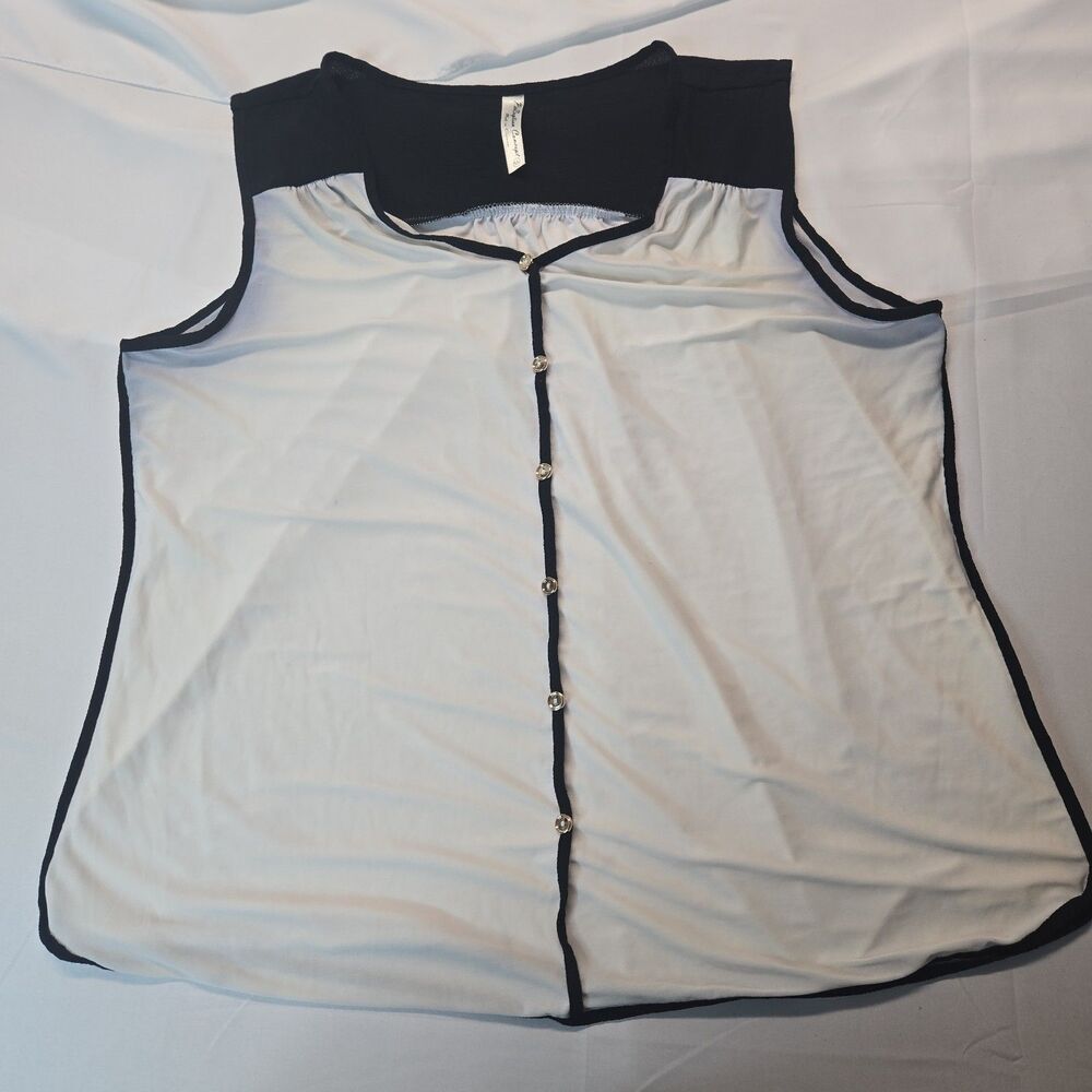 Per Seption  Concept Top XL Womens Plus Size Sleeveless Blouse Black White